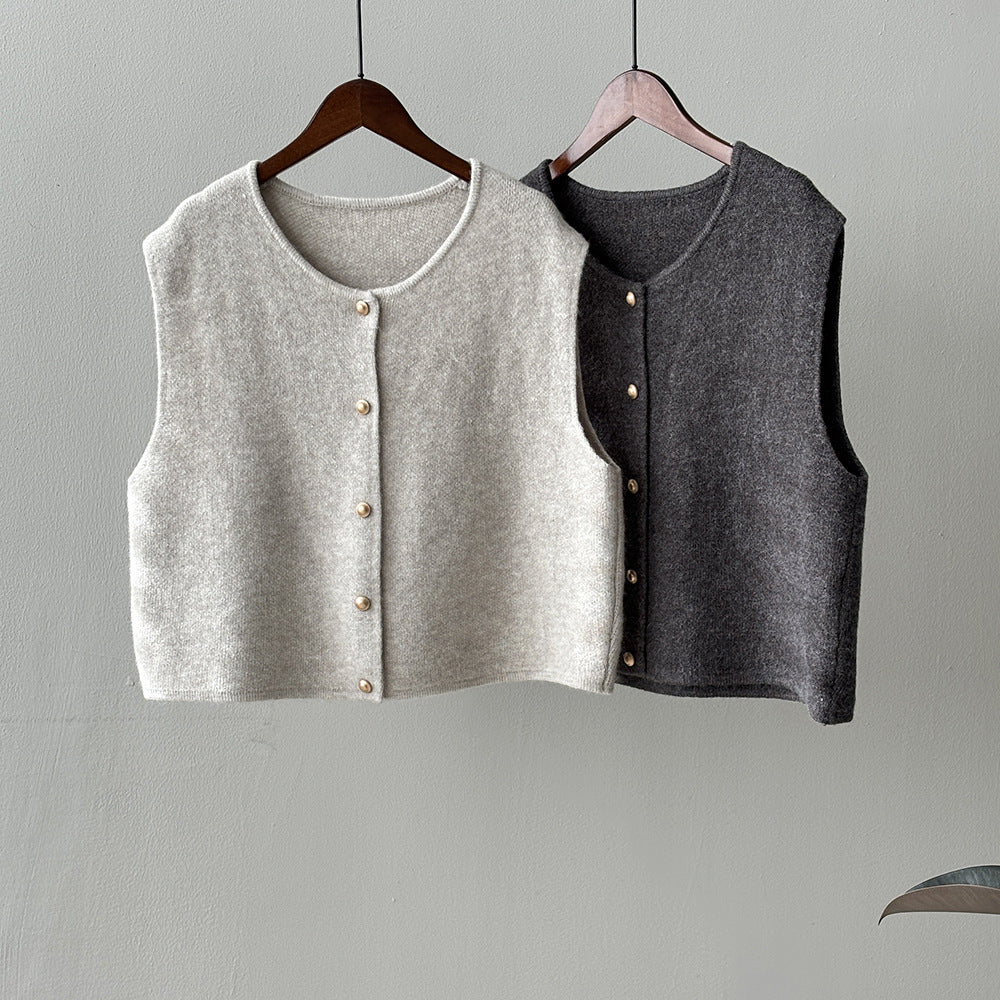 Elegant pink and beige two buttoned knit vests from Gentle Knitted Vest collection, a fashion must-have