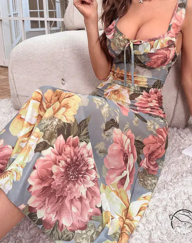 Floral print dress maxi nightdress in elegant pattern