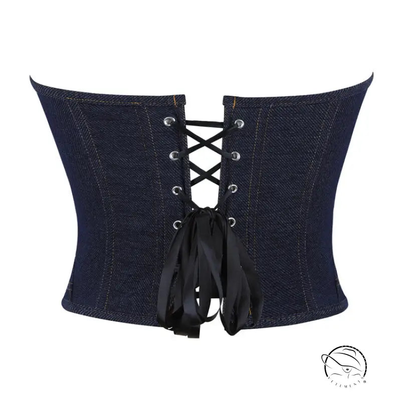Langry fashion denim corset belt with black laces and steel ring cup
