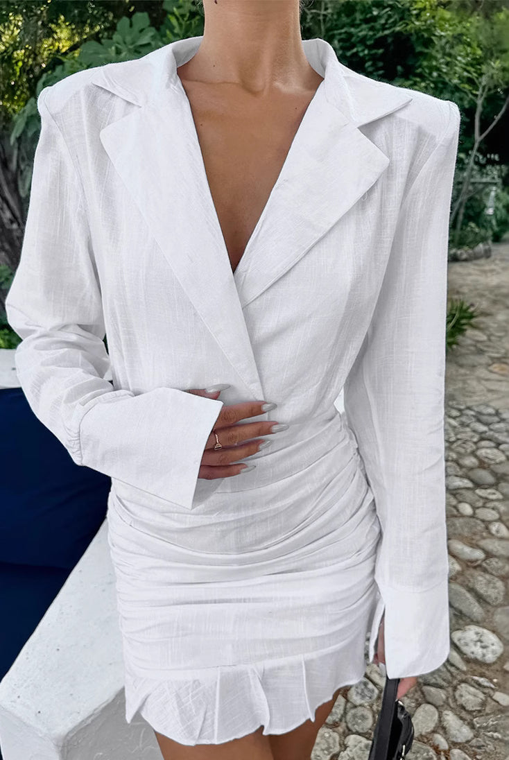 Stunning White Cotton Linen Dress is a chic langry fashion piece for elegant occasions