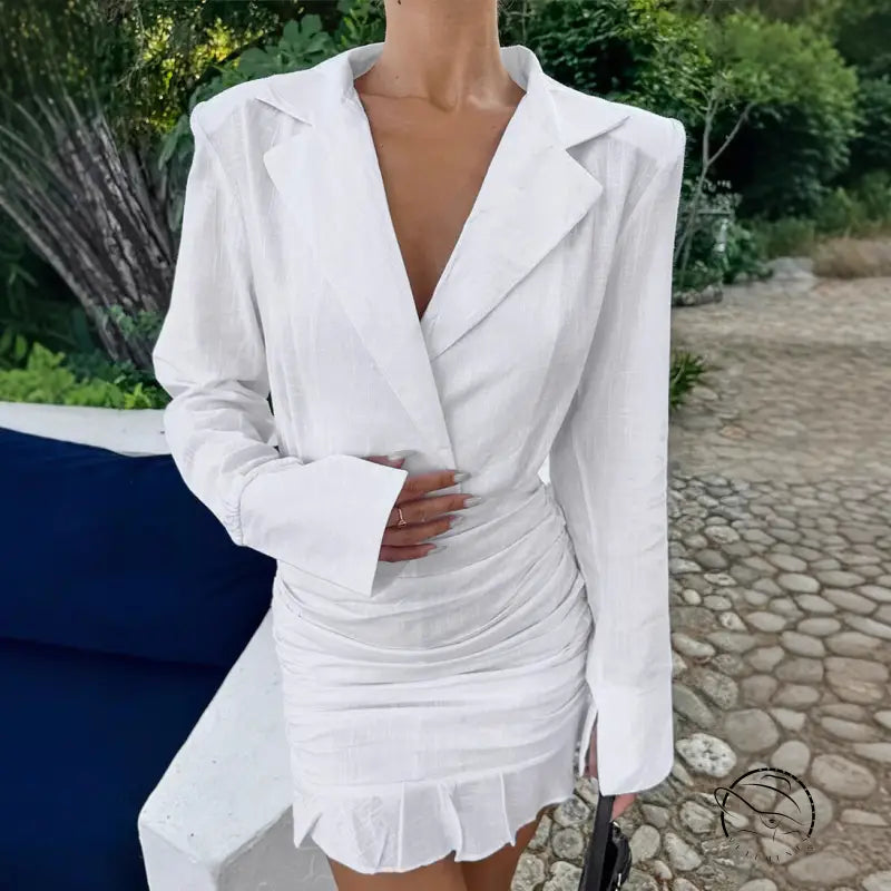 Stunning white cotton linen blazer dress in langry fashion ملابس