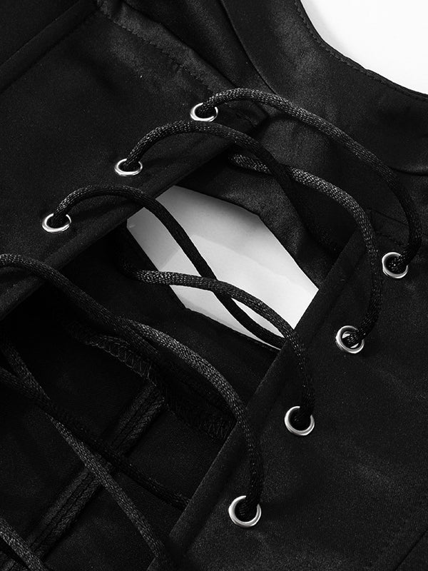 Elegant black laced backless boning corset showcasing intricate boning details