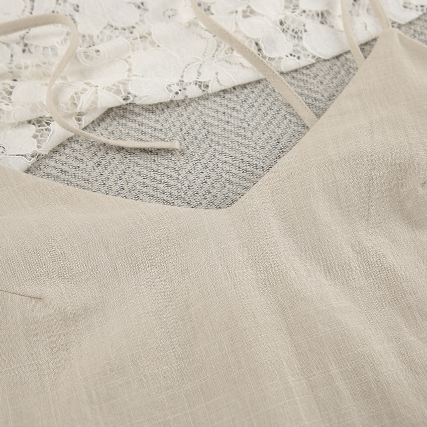 Light-colored loosely woven camisole with thin straps, breathable cotton fashion ملابس