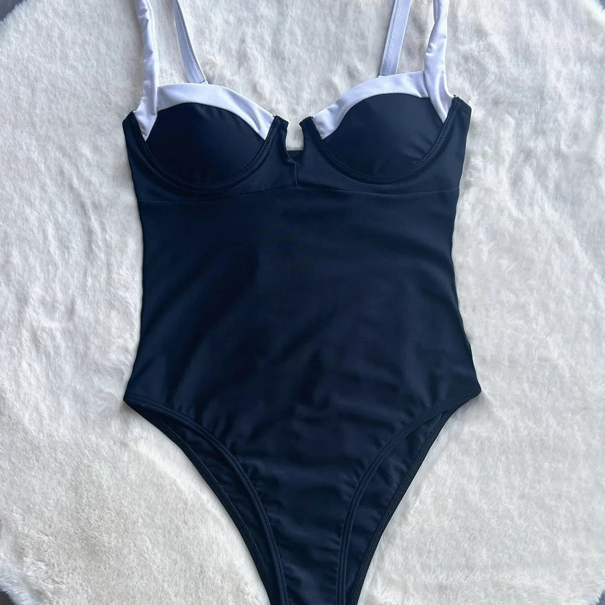 Elegant Black and White One Piece Swimsuit from Langry for stylish summer fashion ملابس