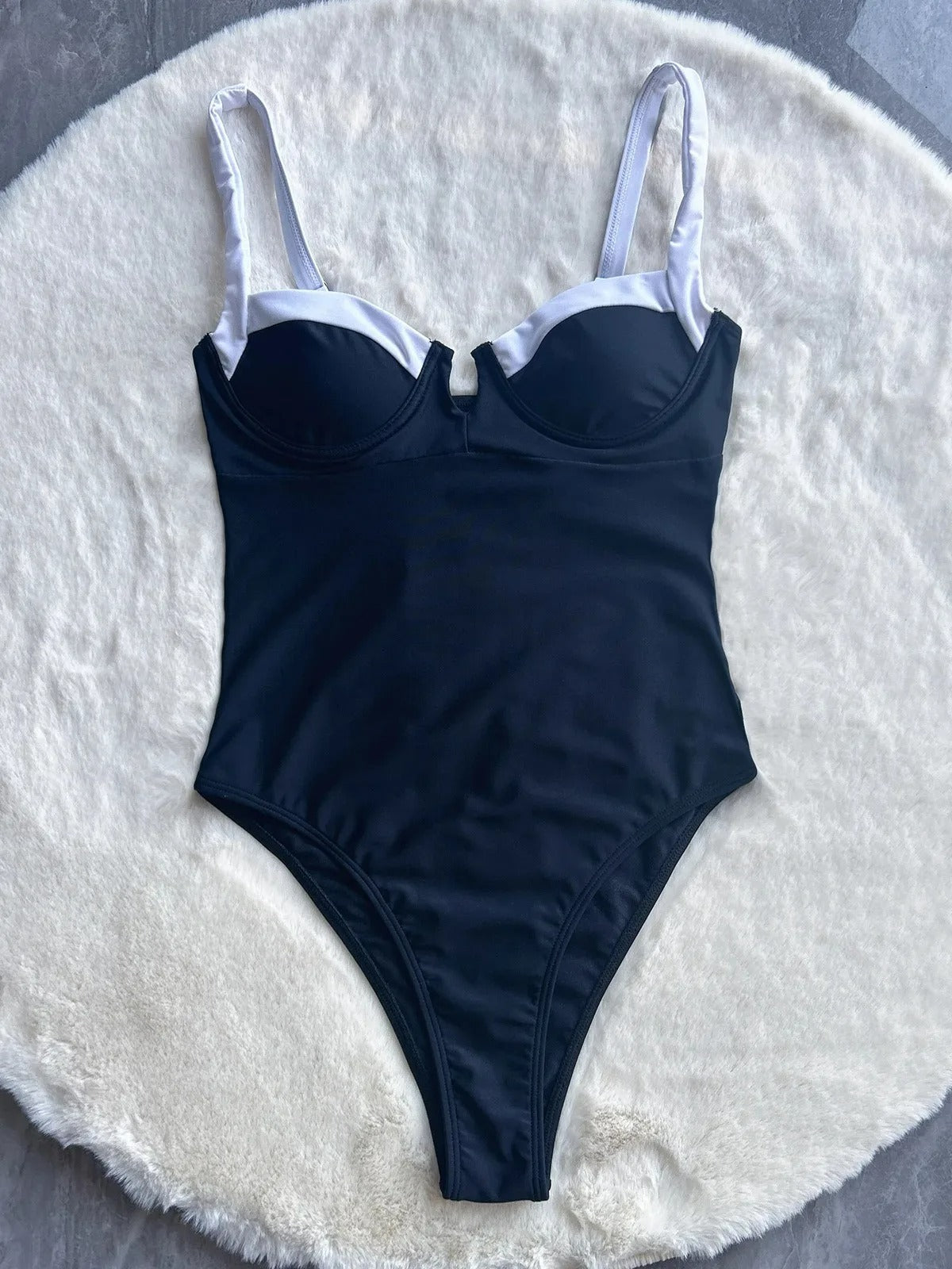 Elegant Black and White One Piece Swimsuit from Langry for stylish summer fashion ملابس