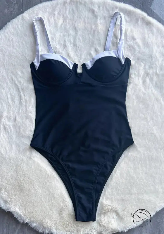 Black and white langry fashion one-piece swimsuit
