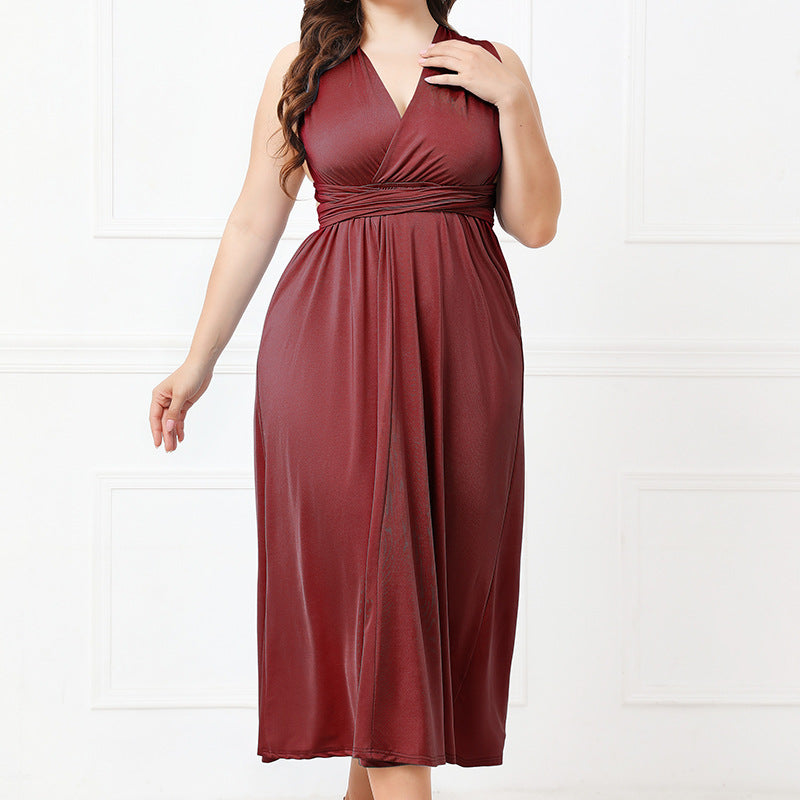 Elegant Burgundy sleeveless midi dress from Langry Fashion, perfect for ملابس events
