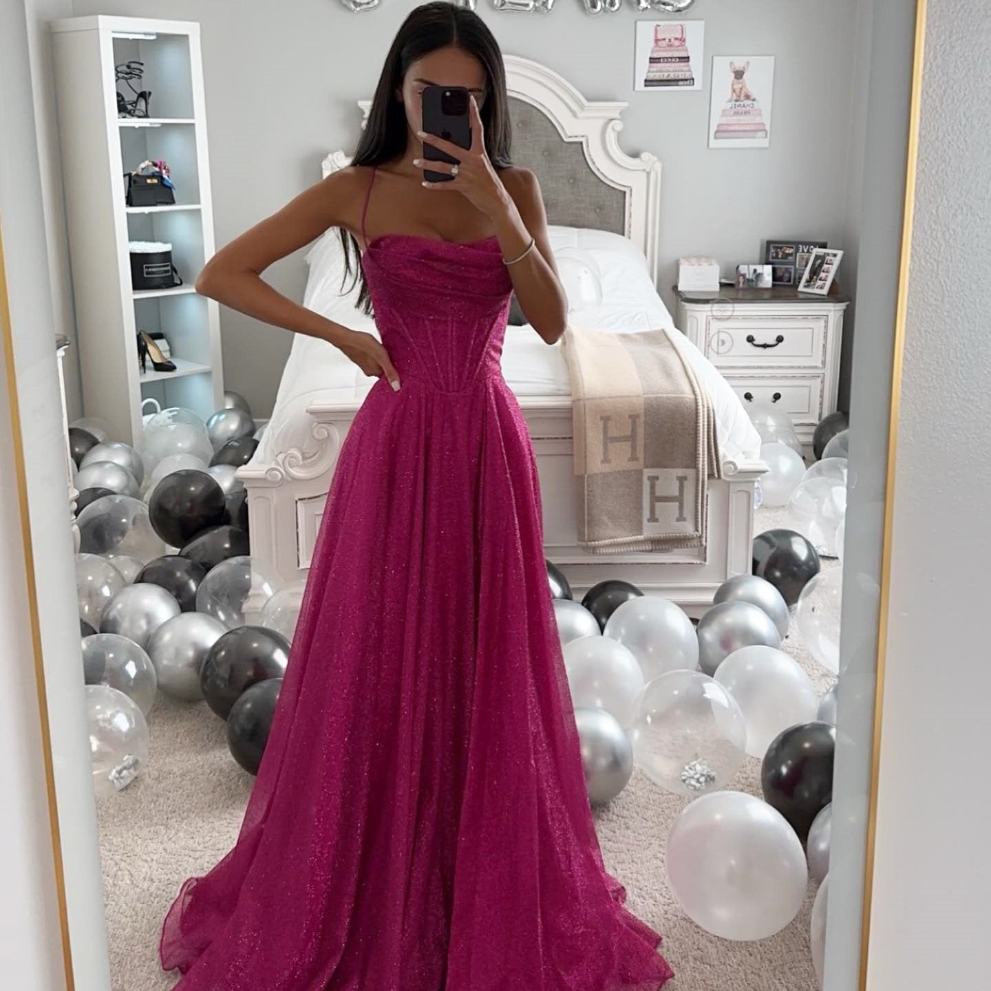 Elegant magenta gown from Gilding Sling Large Swing Dress, perfect for langry fashion and ملابس occasions