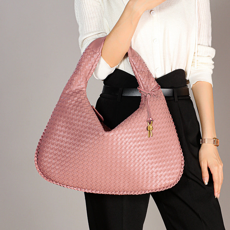 Pink woven hobo bag in the Casual Shoulder Bag collection by Langry for stylish outfits