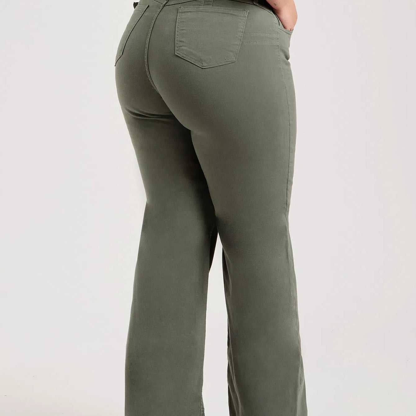 Olive green flared jeans in Slim Fit Stretch Solid Color Frayed Flared Pants Women Jeans fashion