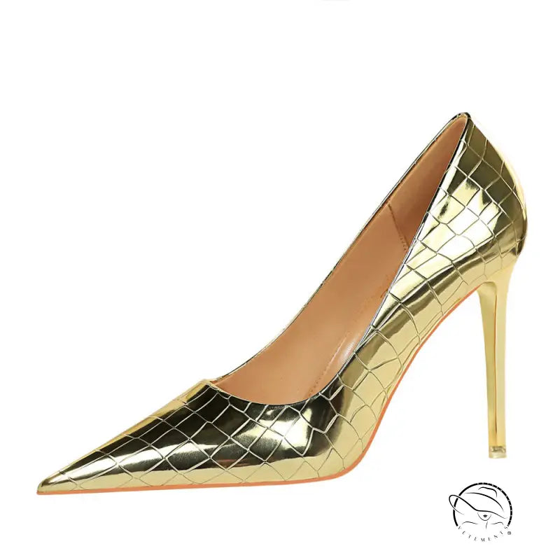 Metal Stone Pattern Retro High Heels