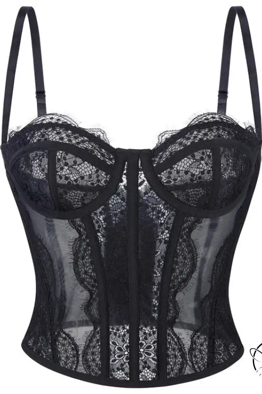 Langry black lace camisole outerwear top bra with floral patterns
