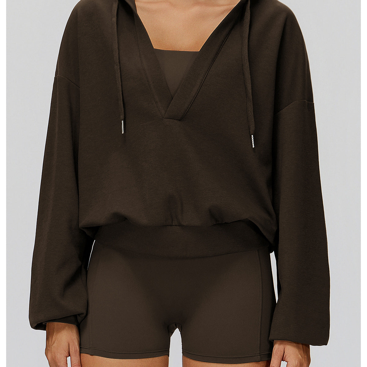 Langry olive green loose comfortable exercise coat hoodie with drawstring pockets