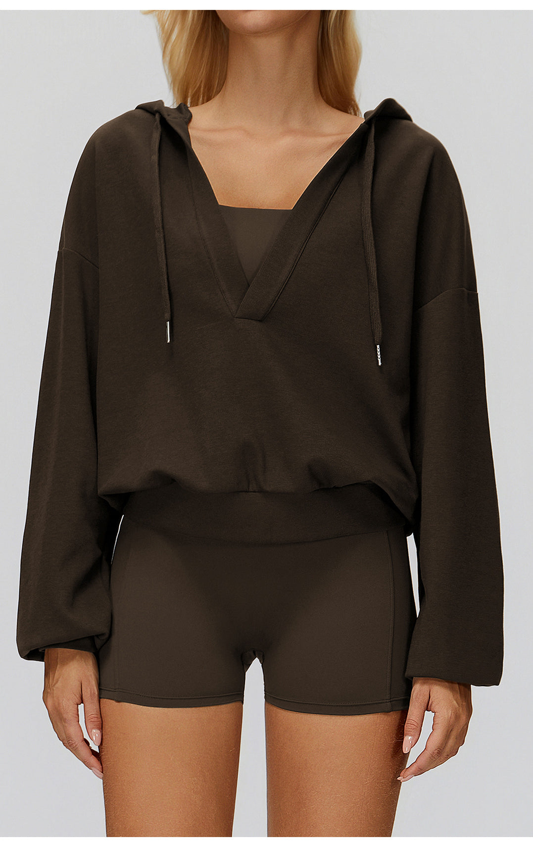 Langry olive green loose comfortable exercise coat hoodie with drawstring pockets