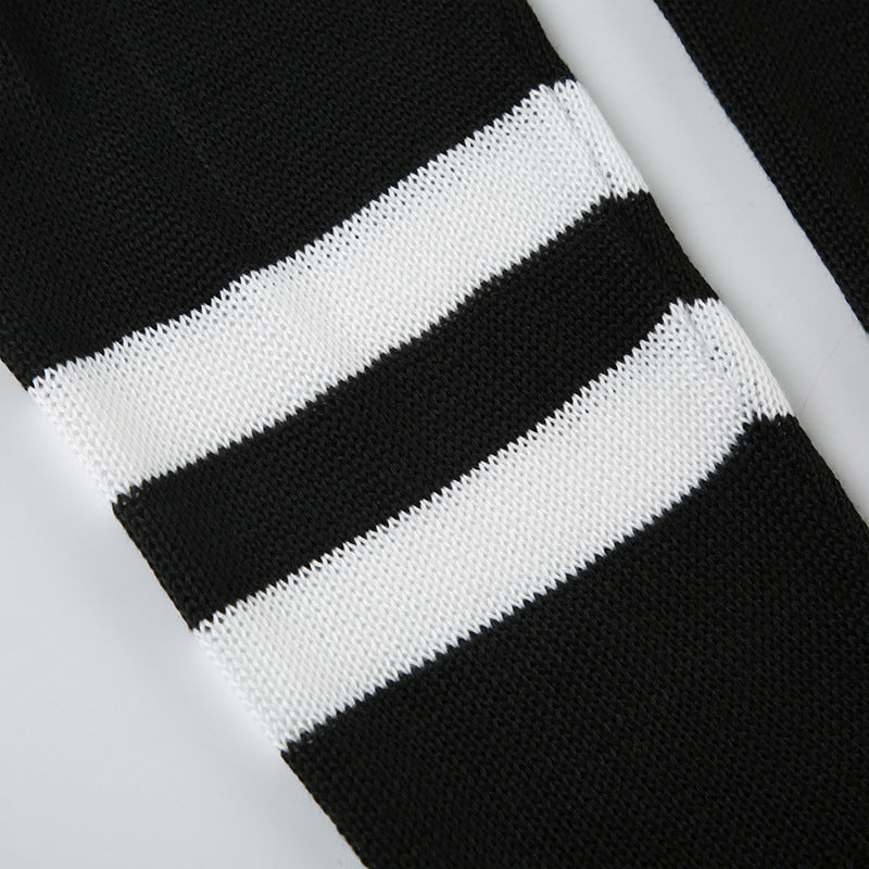 Black and white striped knit fabric for Winter Loose Pullover Sweater, stylish ملابس fashion