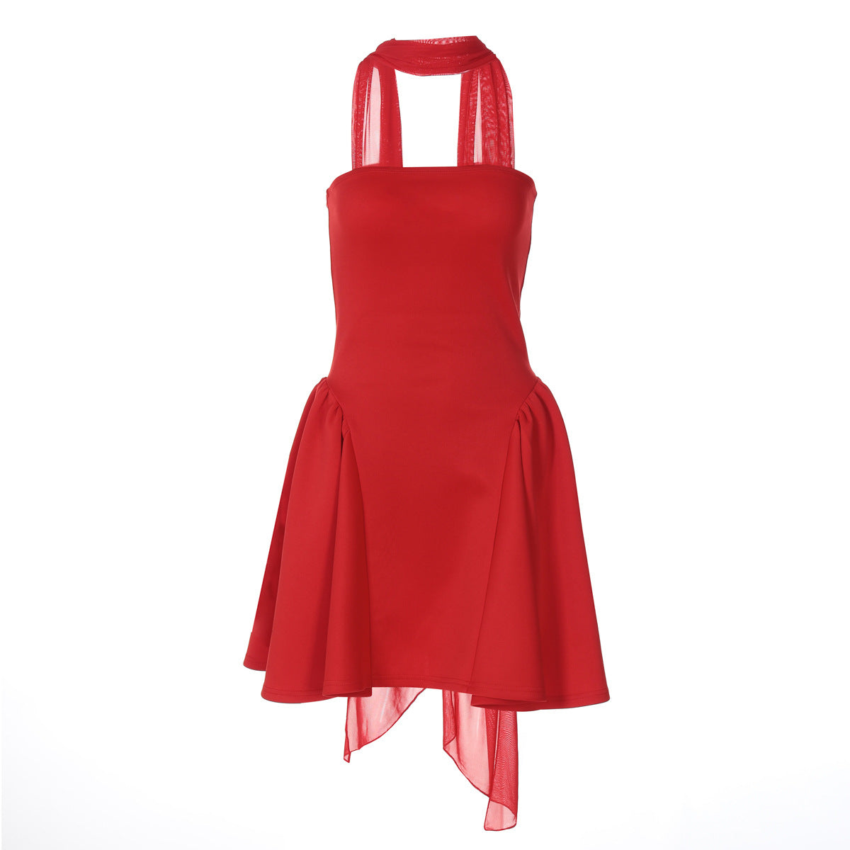 Red halter-neck dress from Stunning Short Type Dress, perfect for trendy fashion styles