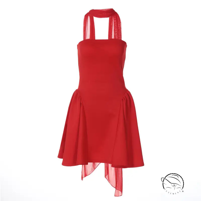 Stunning short red halter-neck langry fashion dress