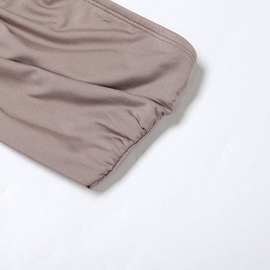 Taupe gathered sleeve detail from Summer Women Elegant Backless Tube Top Halter fashion set