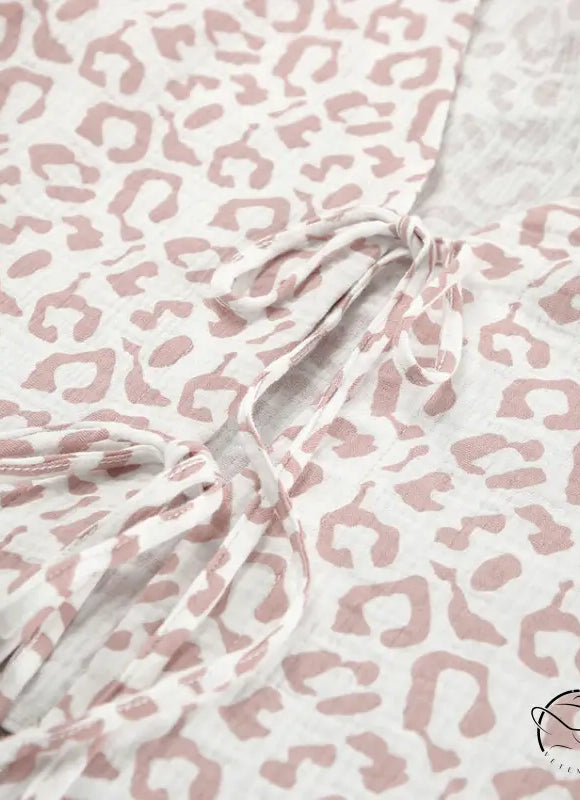 Pink and white leopard print ruffled short sleeves pajamas trousers