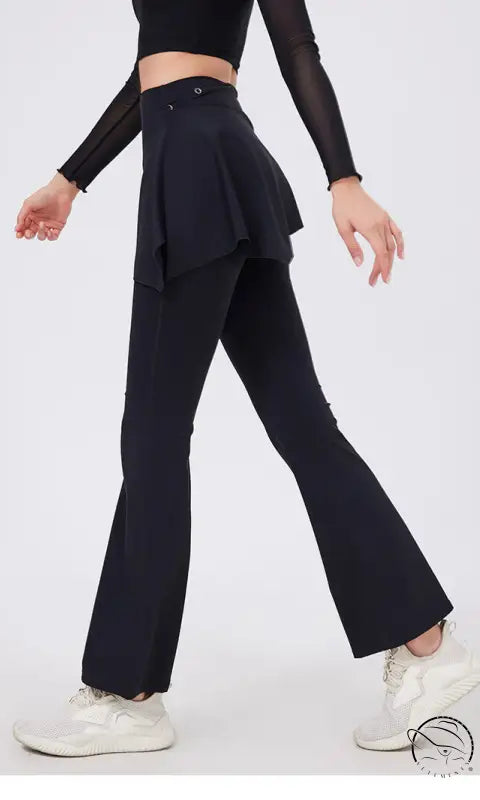 Black hip lifting yoga pants with nude feel peplum waistband and sneakers