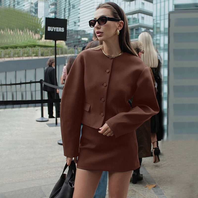 Brown skirt suit from Modern Cardigan Top Slim Fit Skirt Set, stylish ملابس for fashion