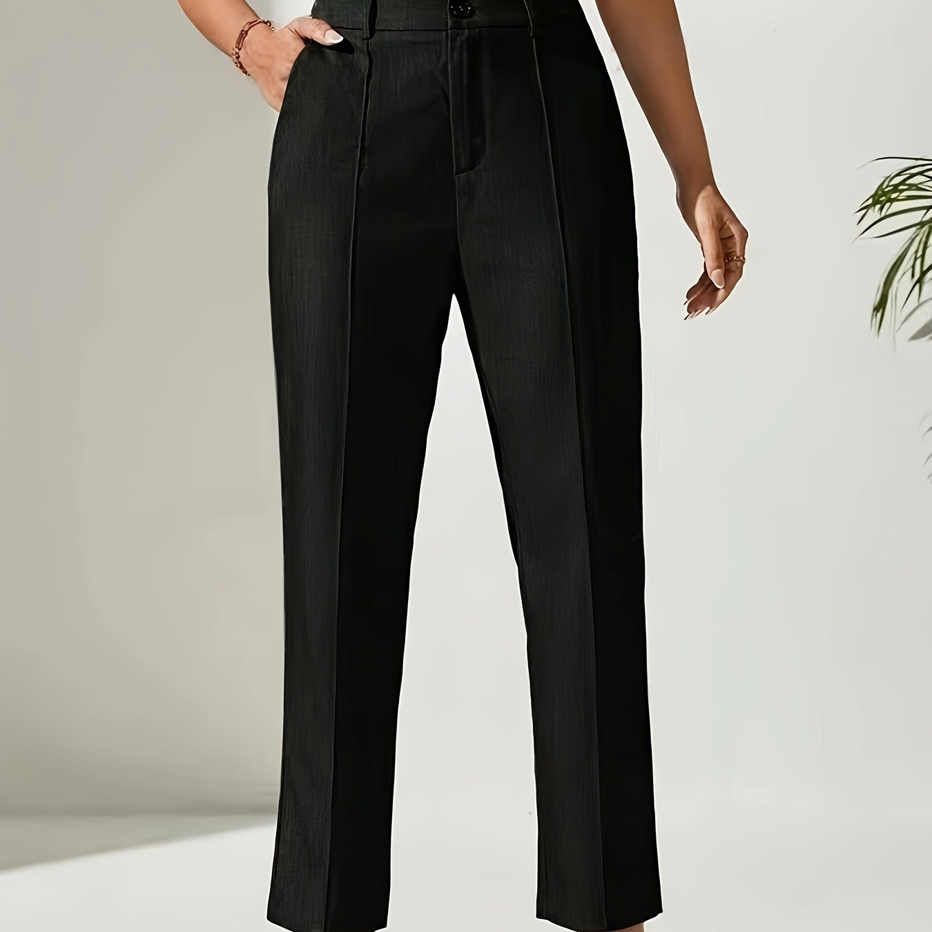 Black high-waisted straight-leg dress pants for women, stylish ملابس for work fashion