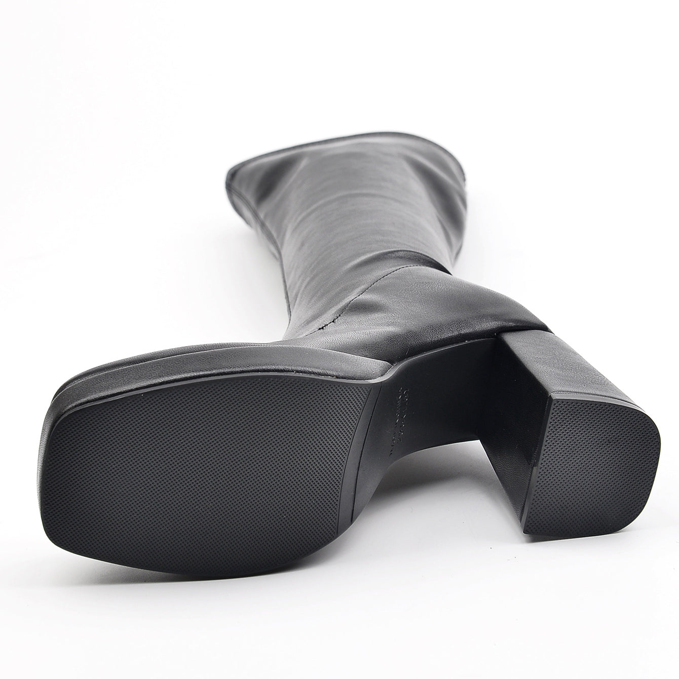 Leather Slimming Chunky Heel Below the Knee Knight Boots