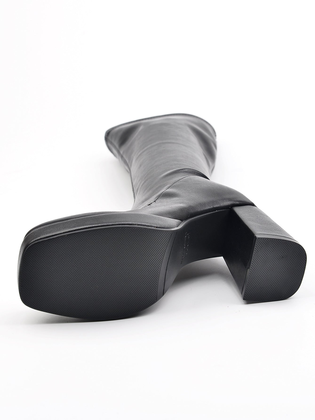 Leather Slimming Chunky Heel Below the Knee Knight Boots