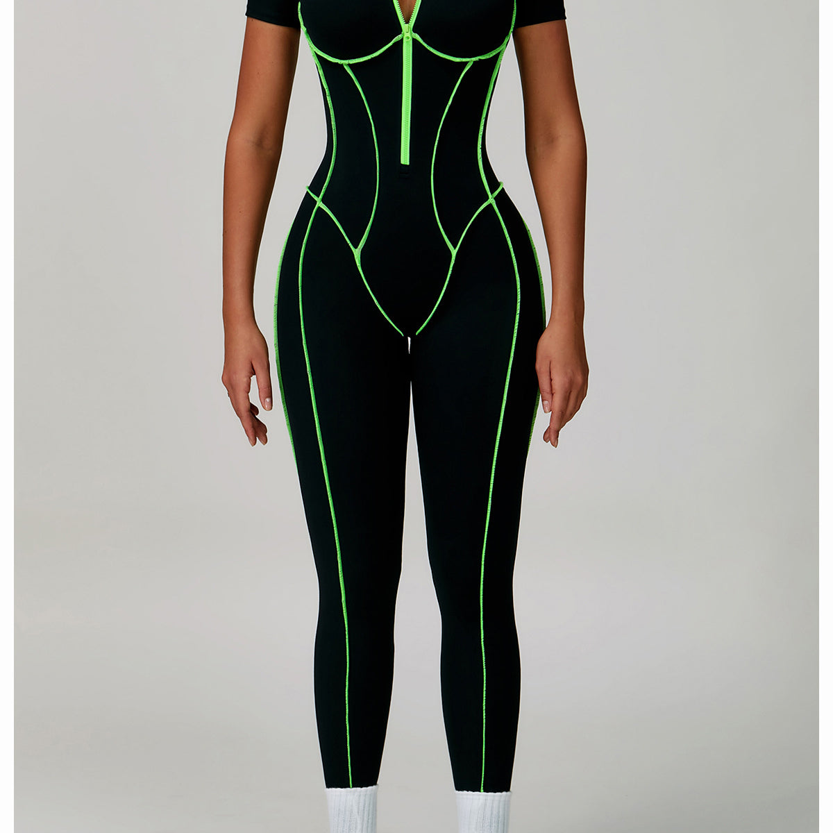 Black neon green langry fashion jumpsuit for yoga exercise