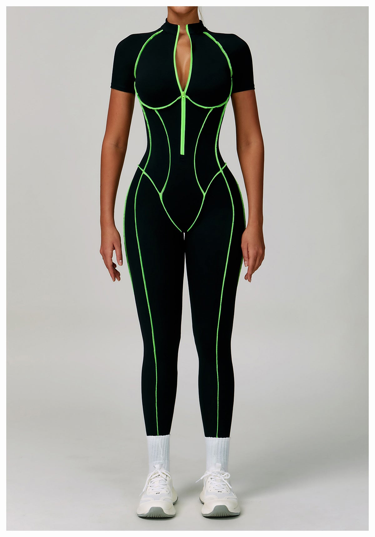 Black neon green langry fashion jumpsuit for yoga exercise