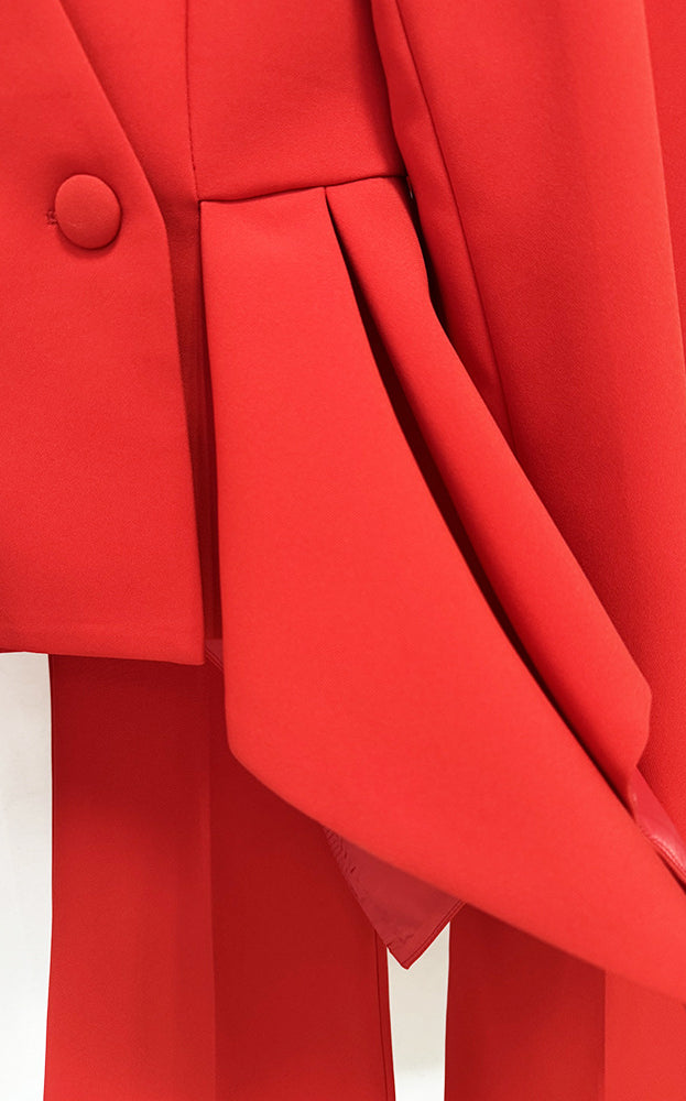 Red wool blazer with double-breasted design in Langry fashion two-piece set