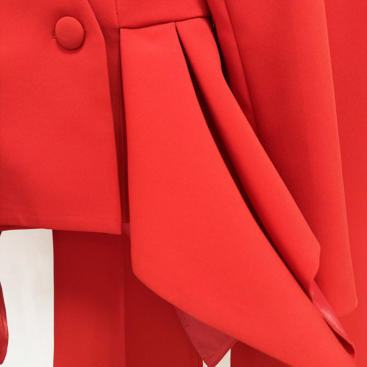 Red wool blazer with double-breasted design in Langry fashion two-piece set