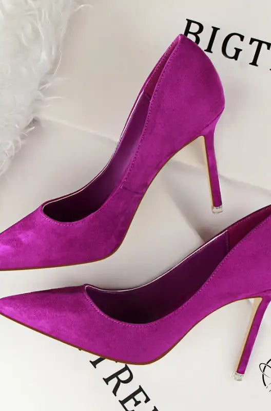 Purple satin simple stiletto high heel pumps with pointed toes