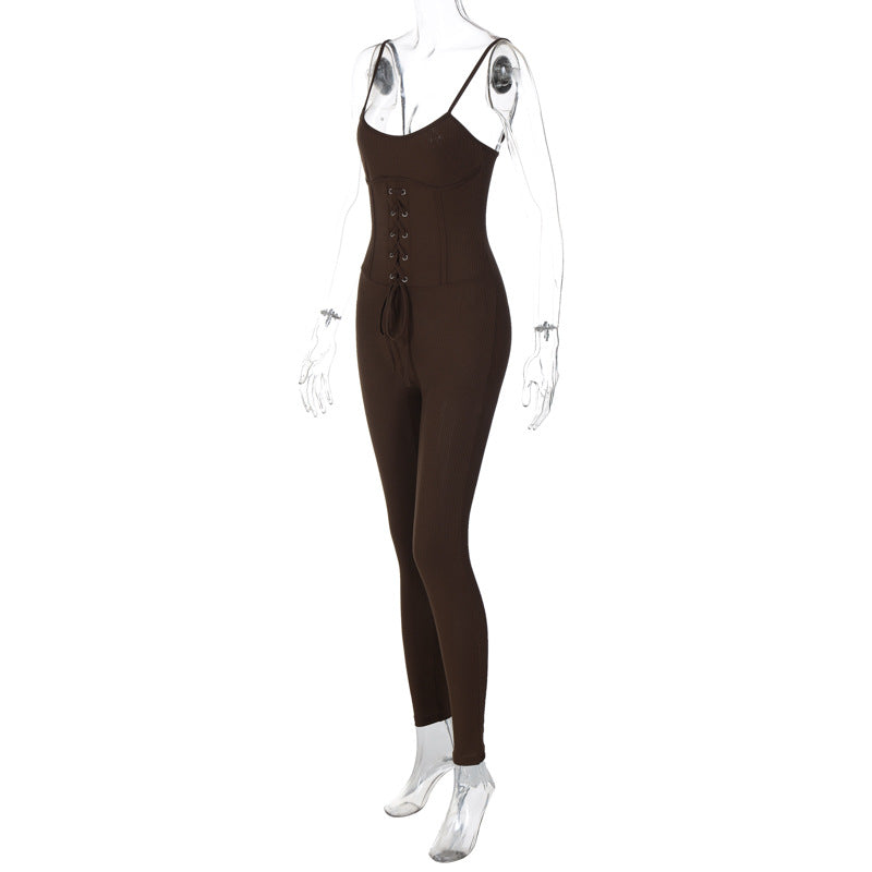 Summer Lace Up Slim Jumpsuit