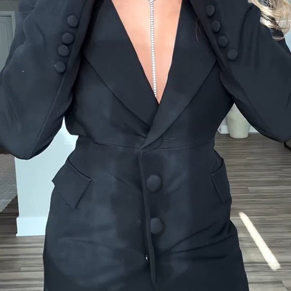 Black blazer dress from Casual Loose Party Two Piece Set showcasing elegant fashion style