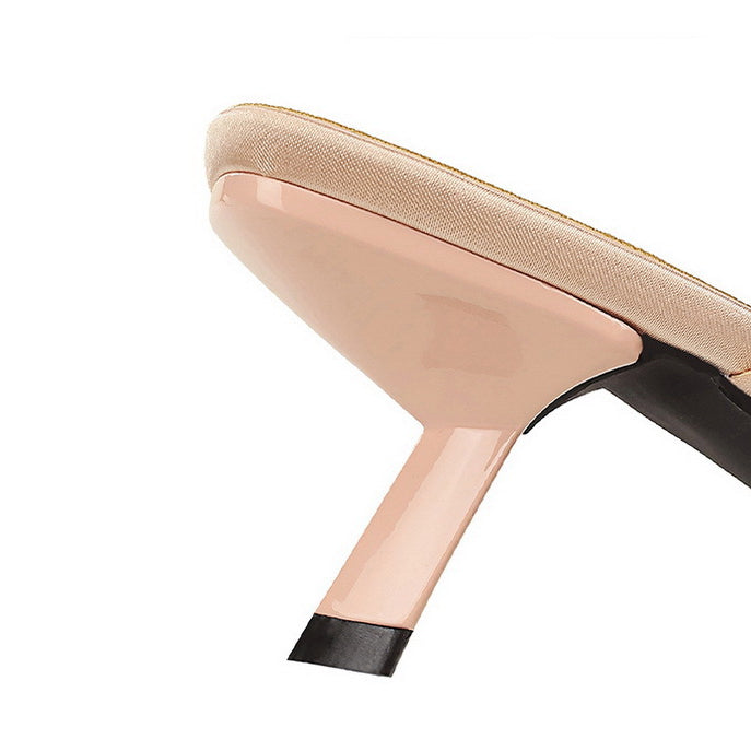 Langry fashion nude high-heeled sandal with black glossy toe cap