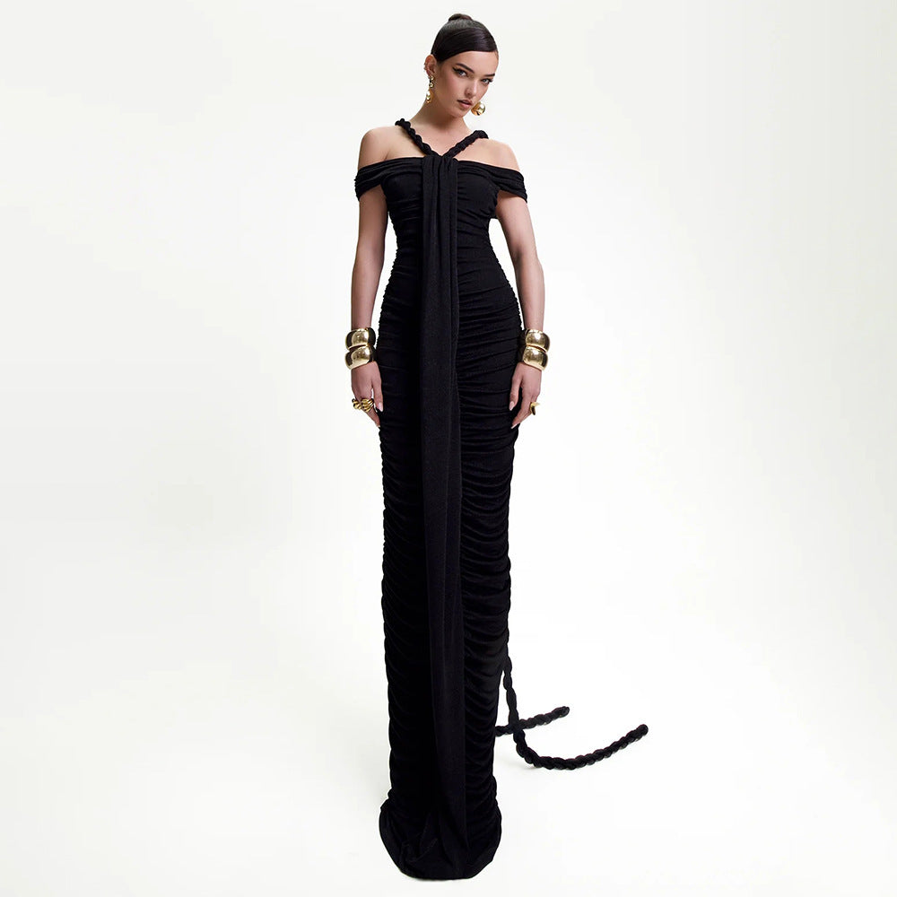 Elegant black off-the-shoulder gown from Langry’s fashion collection of ملابس