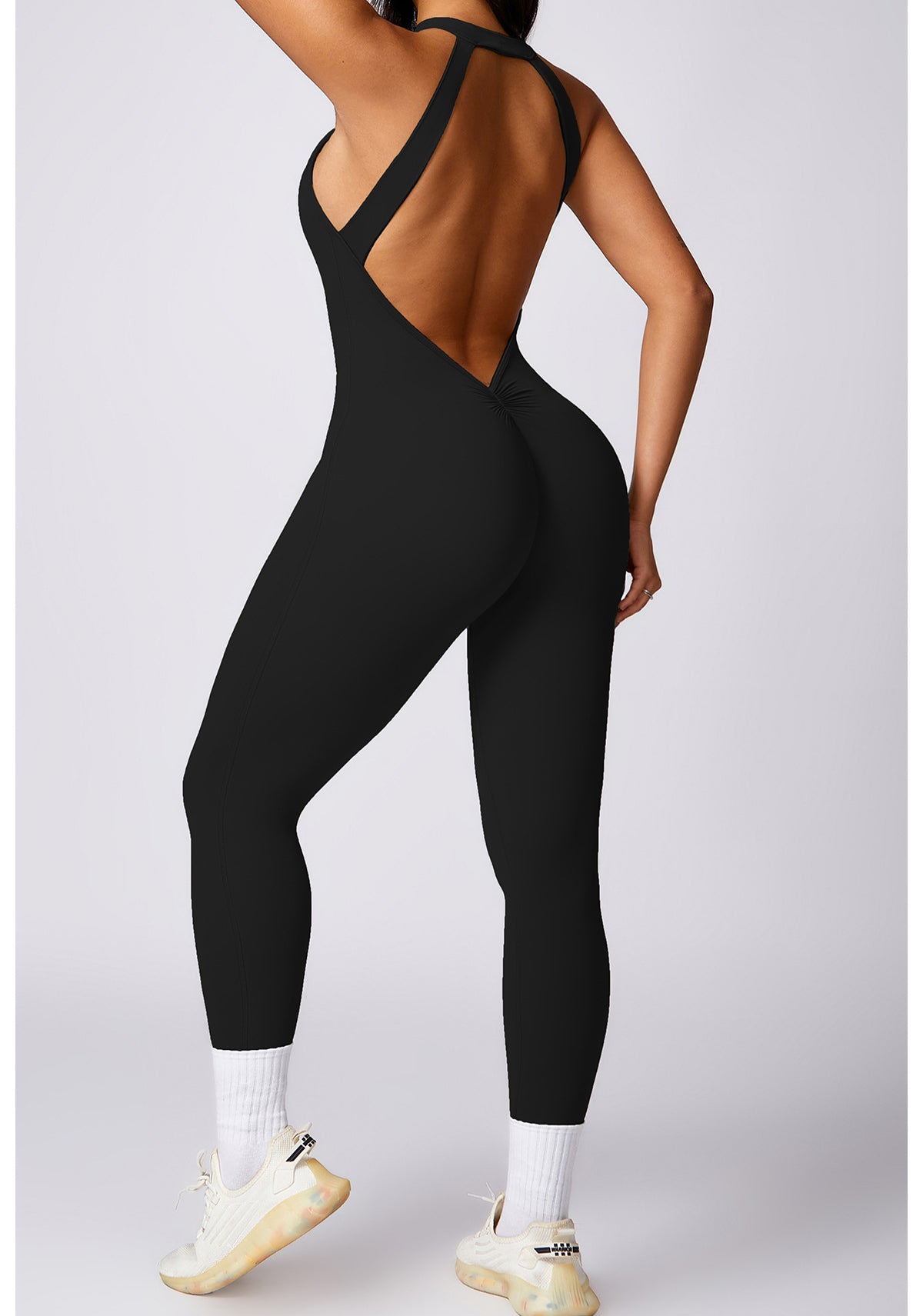Black langry fashion ملابس: backless racerback yoga jumpsuit