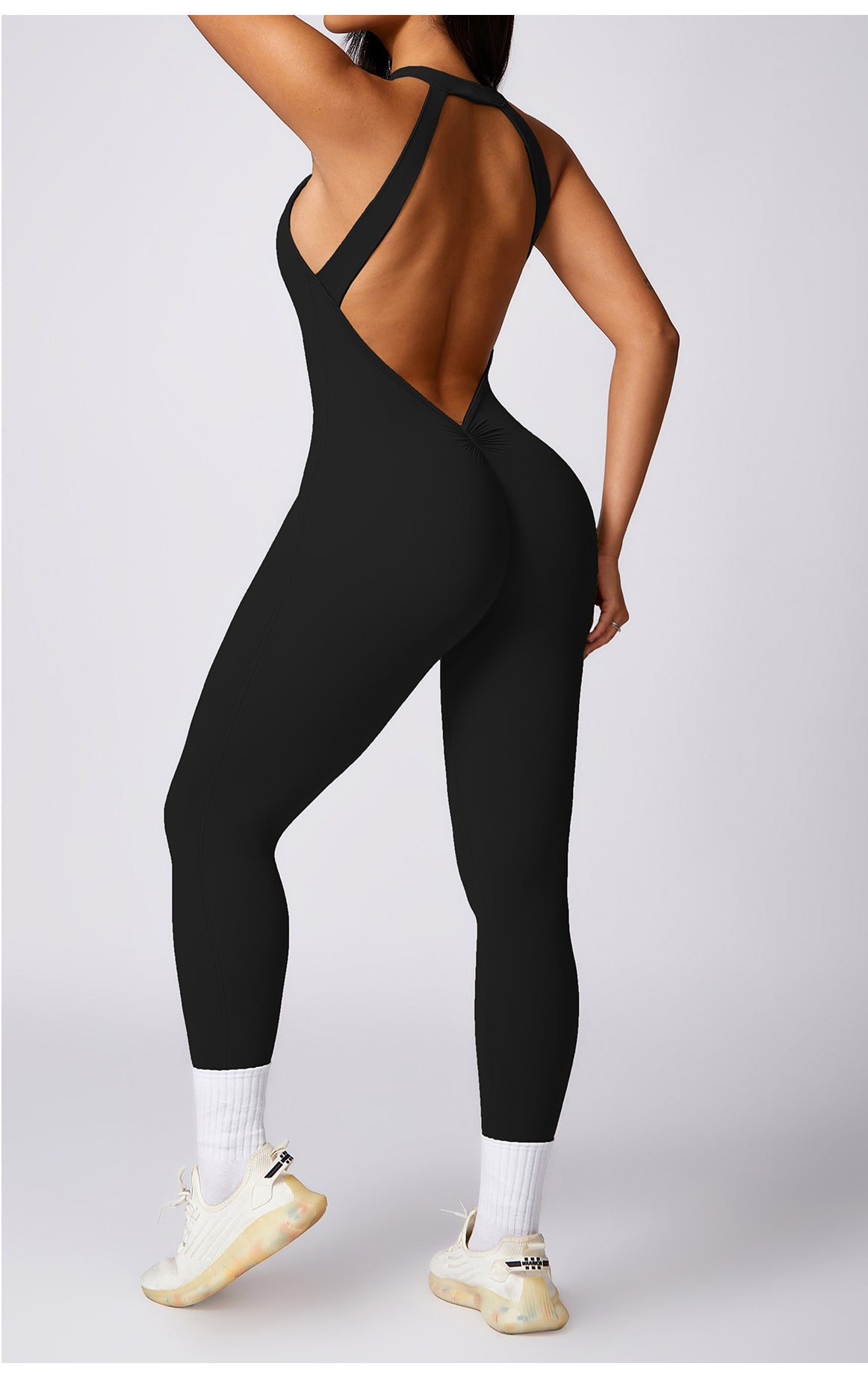 Black langry fashion ملابس: backless racerback yoga jumpsuit