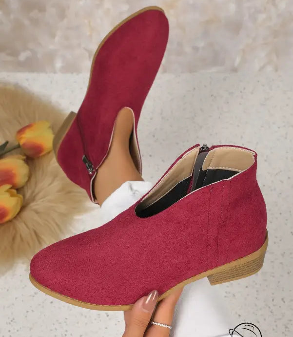 Burgundy suede ankle boots in Winter Cute Boot with free shipping