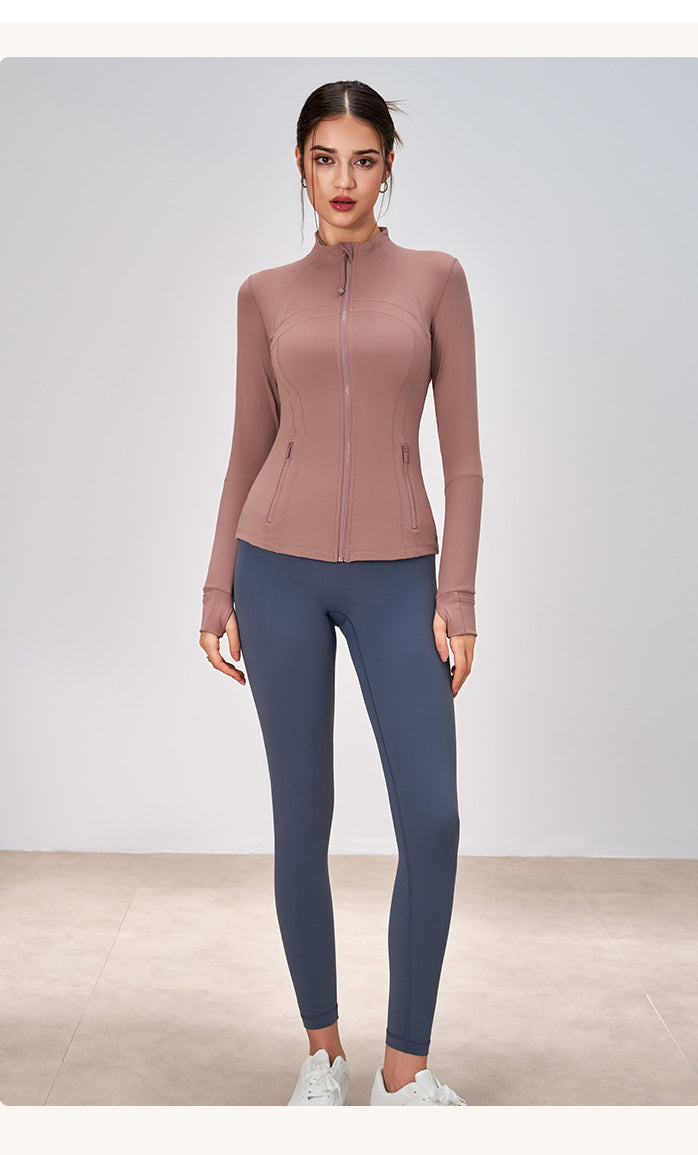 Winter Zipped Stand Collar Slim Fit Sports Outdoor Long Sleeve Yoga