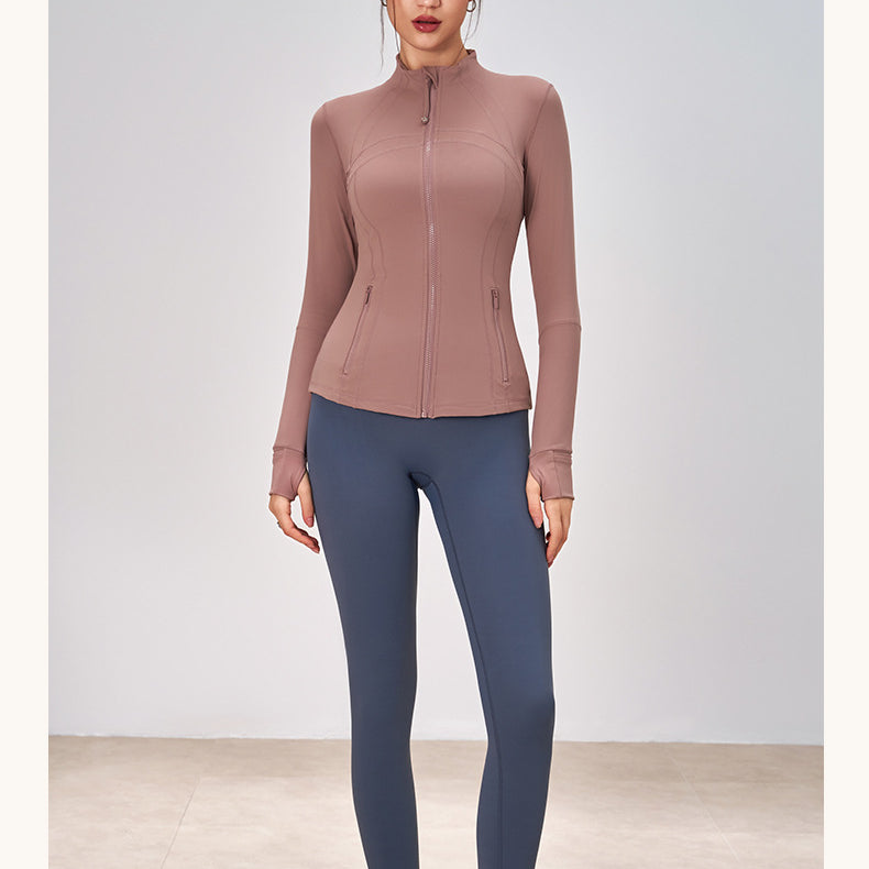 Winter Zipped Stand Collar Slim Fit Sports Outdoor Long Sleeve Yoga