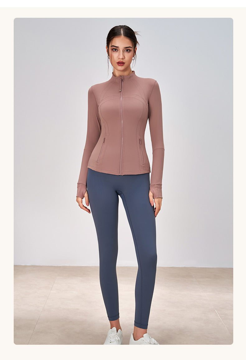 Winter Zipped Stand Collar Slim Fit Sports Outdoor Long Sleeve Yoga
