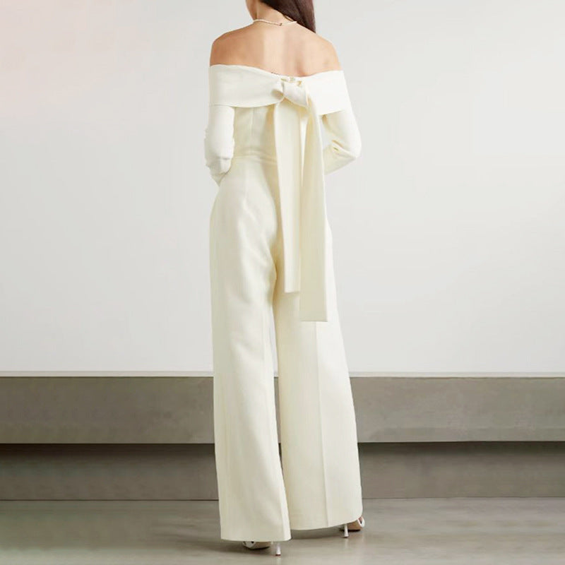 Summer Goddess off the Neck Jumpsuit featuring an off-the-shoulder style with back bow