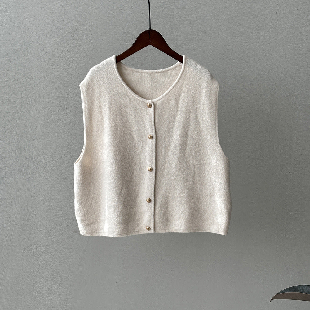 Cream-colored button-down vest from Gentle Knitted Vest, perfect for langry fashion and ملابس