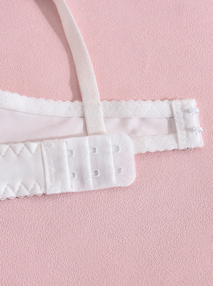 White lace-trimmed Sao Three Point Teasing Lingerie bra strap with adjustable hook-and-eye closure in elegant langry fashion