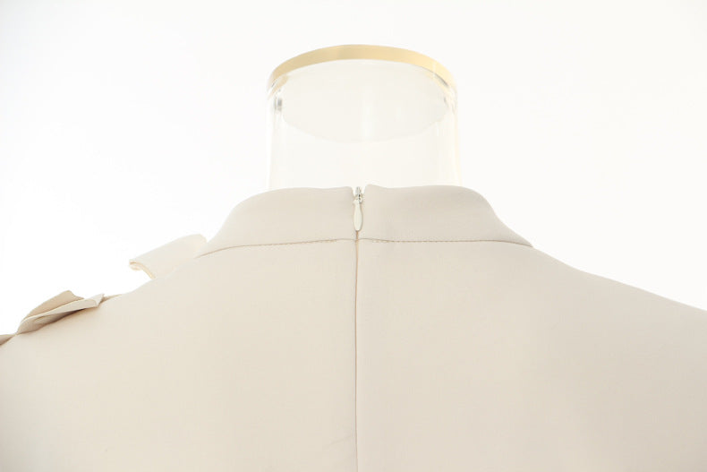 Beige Winter Butterfly Shape Evening Dress back with zipper, stylish langry fashion ملابس