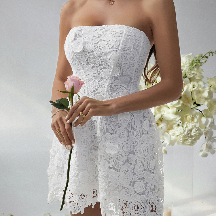 White lace strapless romper in Beautiful Short Dress Evening Dress, ideal for stylish fashion
