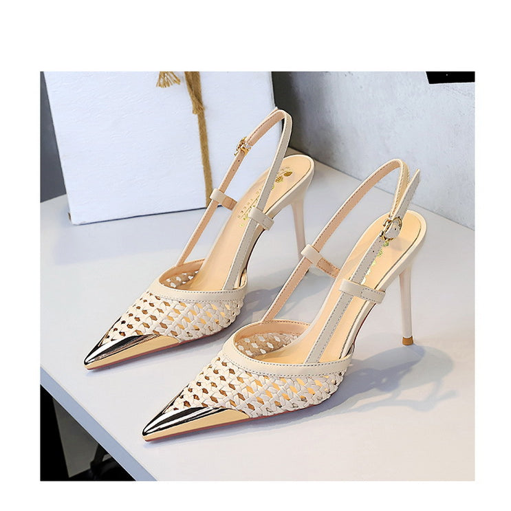 High Grade Metal Pointed Toe Strap Heels
