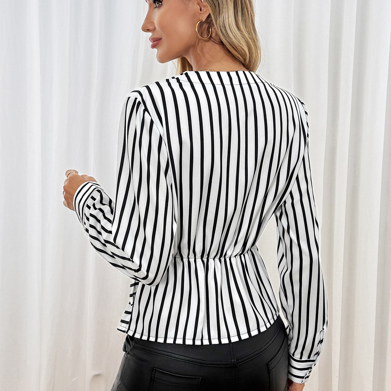 Langry fashion striped v-neck blouse for casual office wear